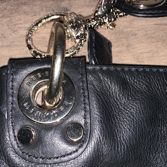 REBECCA MINKOFF BLACK LEATHER GOLD STUDDED HANDBAG - Picture 7 of 10